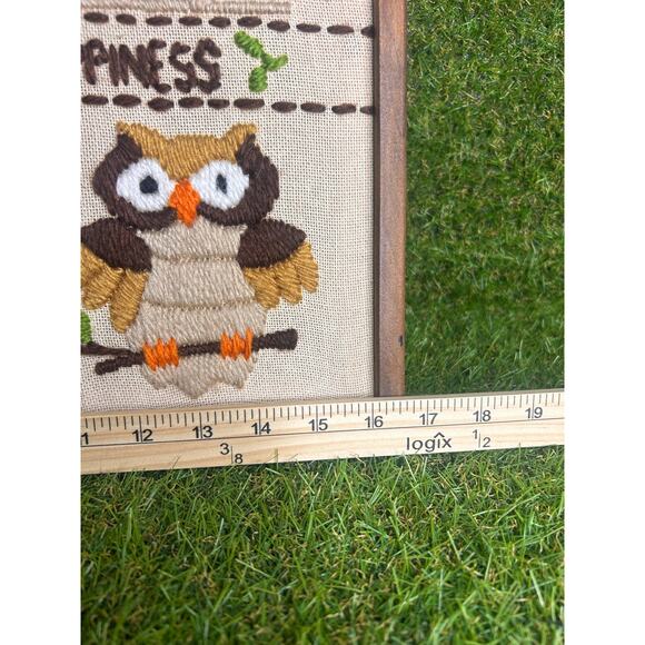 Vintage Needlepoint Friendship‎ Love Happiness Owl Picture - Picture 5 of 6